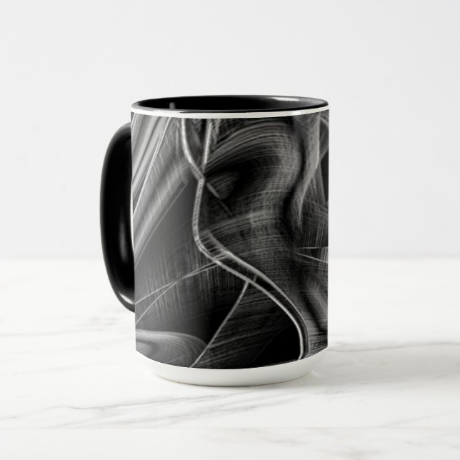 Caneca Muito torto com sulcos de cinza, fundo preto (Frente Esquerda)