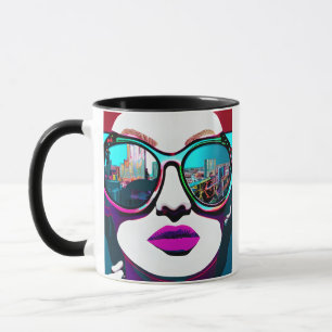 Caneca Mulher abstrato na Reflexão da Cidade dos Óculos S