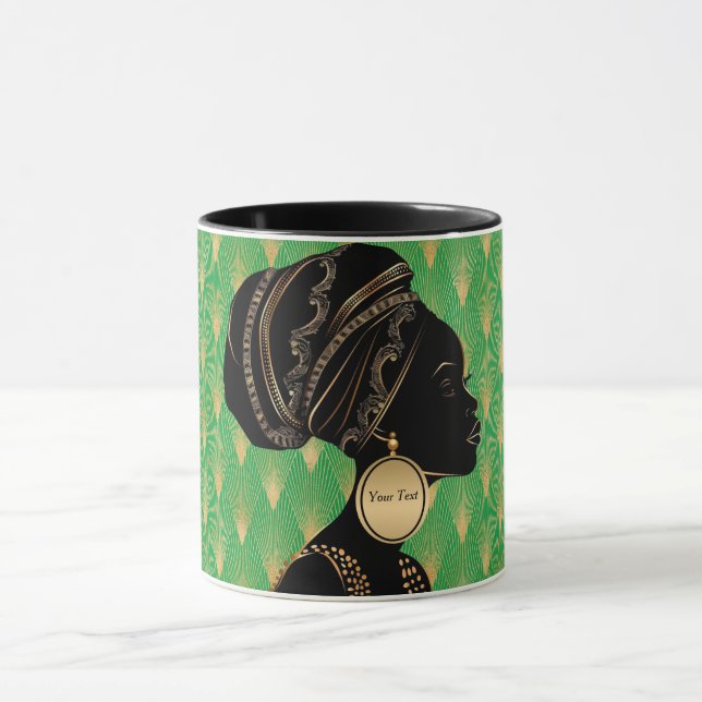 Caneca Mulher Afro-Americana Personalizada Dourada Verde (Centro)