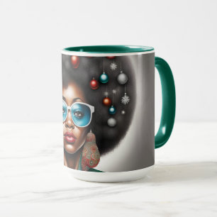 Caneca Mulher afro elegante e bizarra clima de feriado 