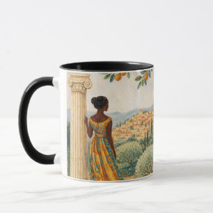 Caneca Mulher ao lado de Coluna com Ilustração de Árvore 
