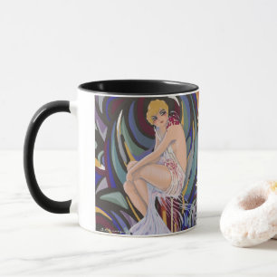 Caneca Mulher Art Déco Antiga com Cortinas por S. Chompre
