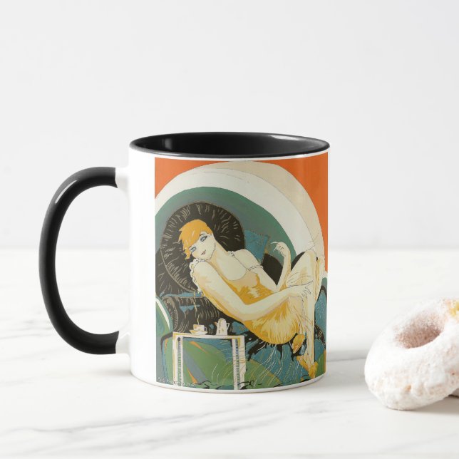 Caneca Mulher Art Déco Antiga Reclinada no Sofá, Chompre (Com Donut)