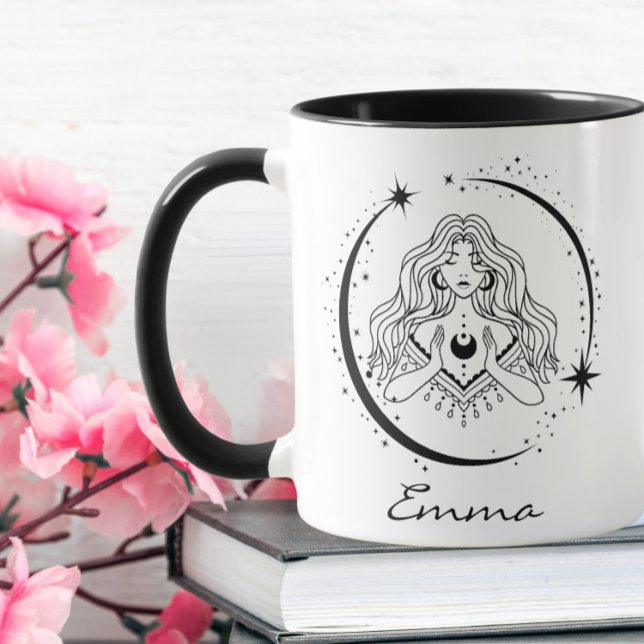 Caneca Mulher celestial,estrelas luas,boho,astronomia ele (Criador carregado)