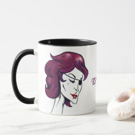 Caneca Mulher de Cabelo Roxo Pirata Violeta Desenho Arte