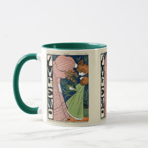 Caneca Mulher e Menina Art Nouveau Vintage Vestido Verde