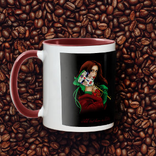 Caneca Mulher Elegante Máscara Veneziana Vermelho Verde