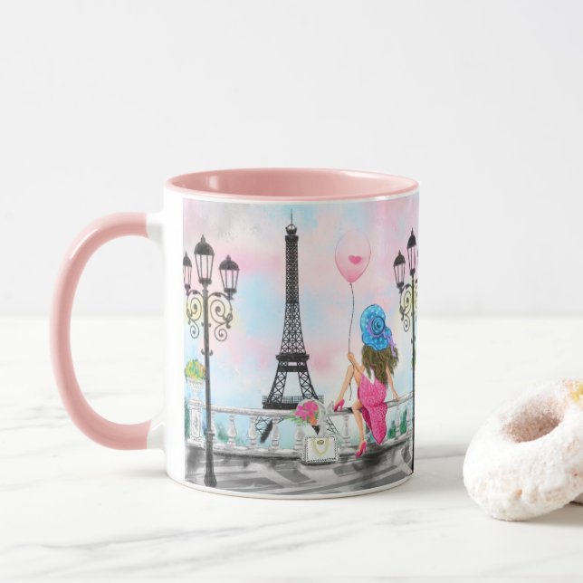 Caneca Mulher Em Paris, Torre Eiffel Mug (Com Donut)