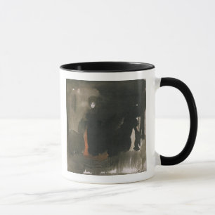 Caneca Mulher em um vestido vermelho (w/c no papel)