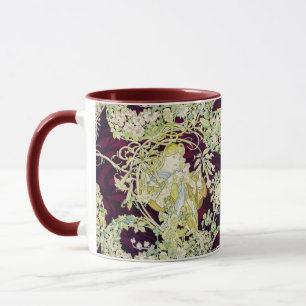 Caneca Mulher Mucha com Daisy, Vintage Art Nouveau
