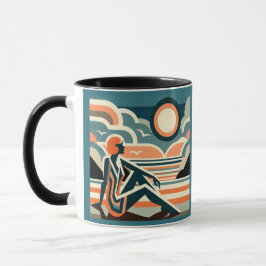 Caneca Mulher na praia no Sunset Art Deco Design