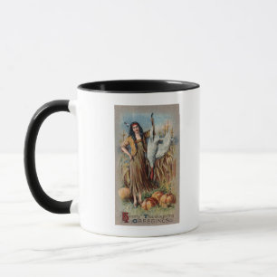 Caneca Mulher Nativa Segurando Turquia