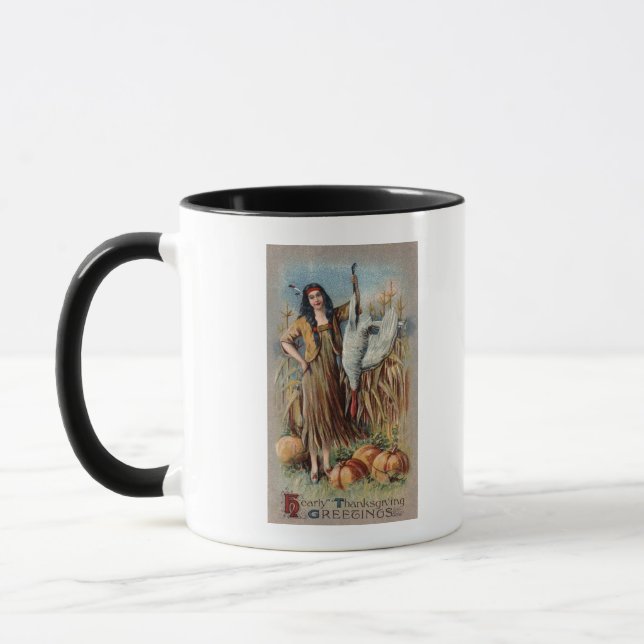Caneca Mulher Nativa Segurando Turquia (Esquerda)