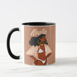 Caneca Mulher Negra, Bikini Branco, Pronta para Praia