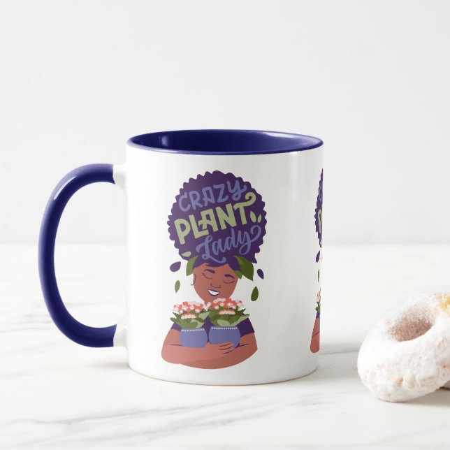 Caneca Mulher Negra Dama de Planta Louca, Plantas de Abra (Com Donut)