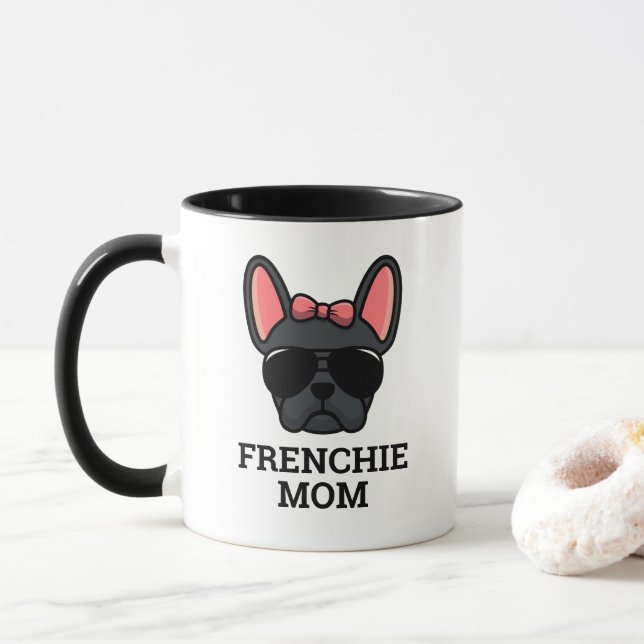 Caneca Mulher Negra Negra Cachorro Francês Filhote Mãe (Com Donut)