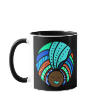 Mulher Negra Turbana Colorida, Turquesa