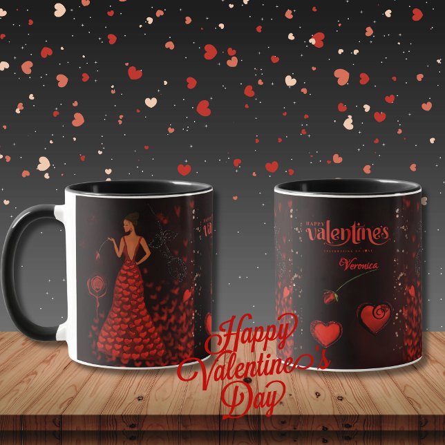 Caneca Mulher no Dia de os namorados Vermelho (Woman in Red Dress Valentine's Mug)