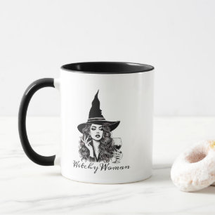 Caneca Mulher Testemunha, Bruxa Elegante Negra Segurando