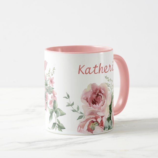 Caneca Mulheres com Nome do Monograma Rosa Rosa Rosa Rosa (Frente Esquerda)