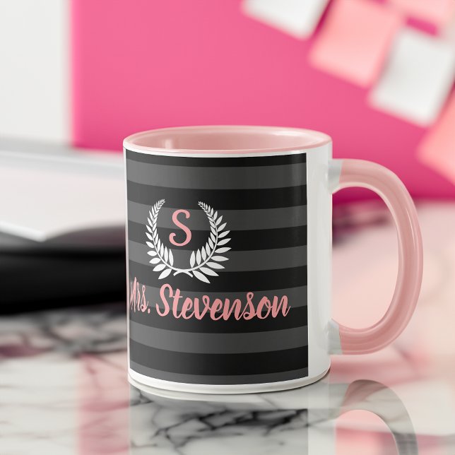 Caneca Mulheres do Monograma Rosa Preto Personalizadas (custom personalized teacher appreciation mug gift)
