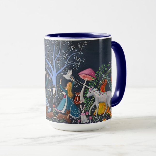 Caneca Mulheres e Unicórnios de Arte Whimsical  (Frente Esquerda)