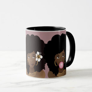 Caneca Mulheres Negras Amigas, Enganadas, Flores, Bubbleg