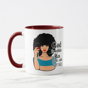Caneca Mulheres Negras, Cabelo natural, Deus está nela, 