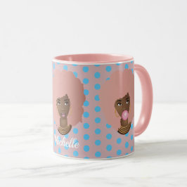 Caneca Mulheres Negras com Afro Rosa, Bublegum e Pontos F