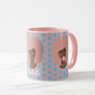 Caneca Mulheres Negras com Afro Rosa, Bublegum e Pontos F
