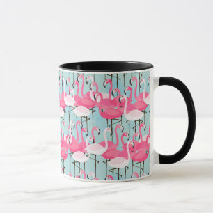 Caneca Multidão cor-de-rosa e branca de flamingos