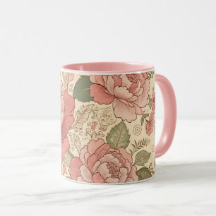 Caneca Musa Floral Empoeirada - Estilo Batik Rosa Empoeir