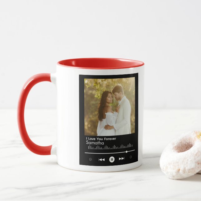 Caneca Music Player Valentines Day Add Title, Name Photo (Com Donut)