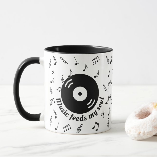 Caneca Música Alimenta Minha Album Vinil 2 Mug (Com Donut)