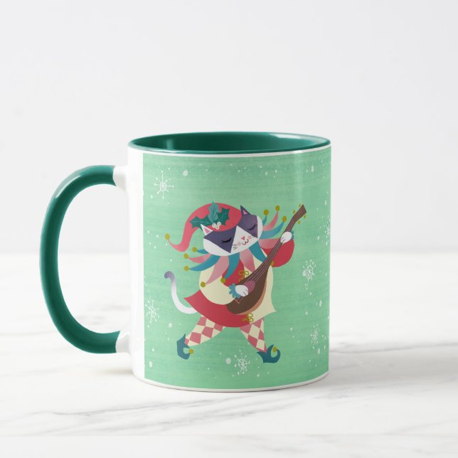 Caneca Música de Natal Elf Cat Green (Esquerda)