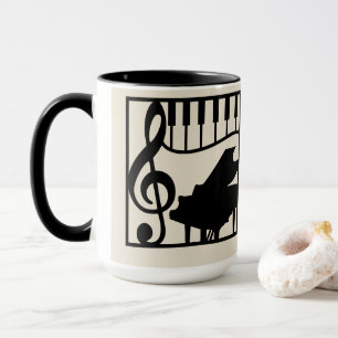 Caneca Música Elegante Teclado de Piano Chave de Sol Nota