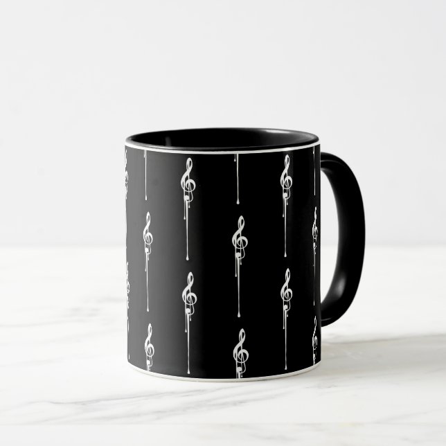 Caneca Música Motif Derretendo Treble Clef Branco e Preto (Frente Esquerda)