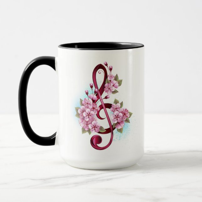 Caneca Musical treble clef notes with Sakura flowers (Esquerda)