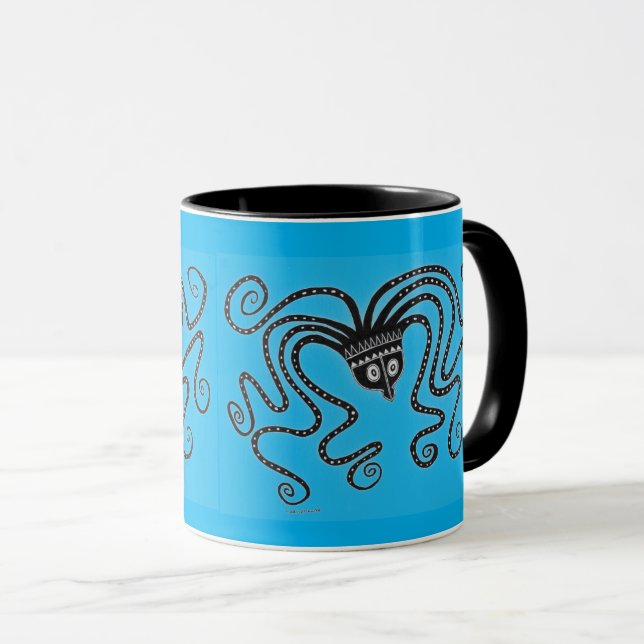 Caneca Mycenaean Grego Inspirou Azul Octopus Mug (Frente Esquerda)