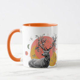 Caneca Mystic Deer Collage - Boho Nature Art with Geometr