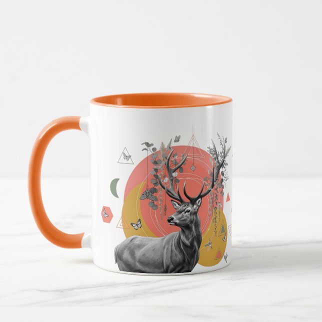 Caneca Mystic Deer Collage - Boho Nature Art with Geometr (Esquerda)