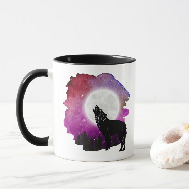 Caneca Mystic Howling Wolf Silhouette mug (Com Donut)