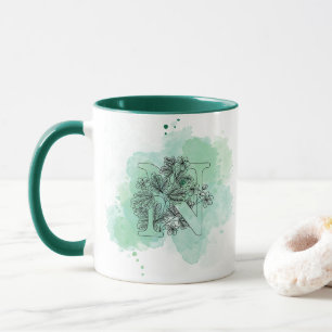 Caneca N Monograma com Cor de Água Inicial Botânica Verde