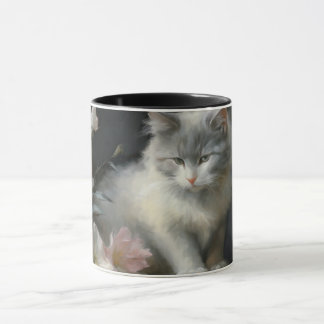 Caneca Na Companhia das Flores, Cinzas E Gatinhos Brancos