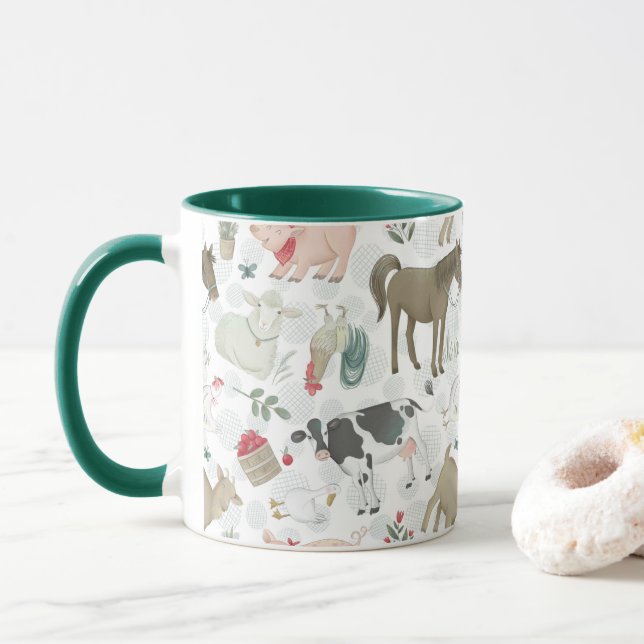 Caneca Na Fazenda Animal Farmhouse Country Green Mug (Com Donut)