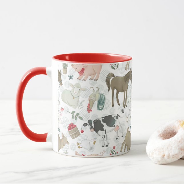 Caneca Na Fazenda Animal Farmhouse Country Red (Com Donut)