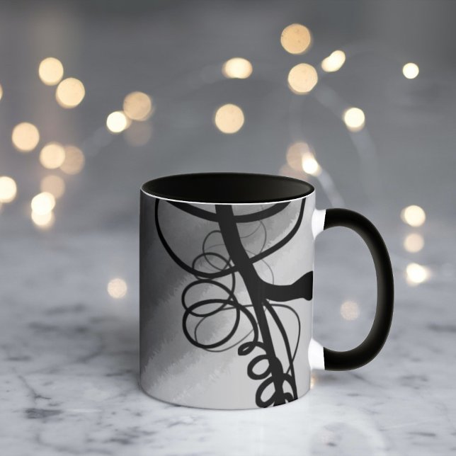 Caneca Na grade: Abstrato preto e Cinza (Criador carregado)