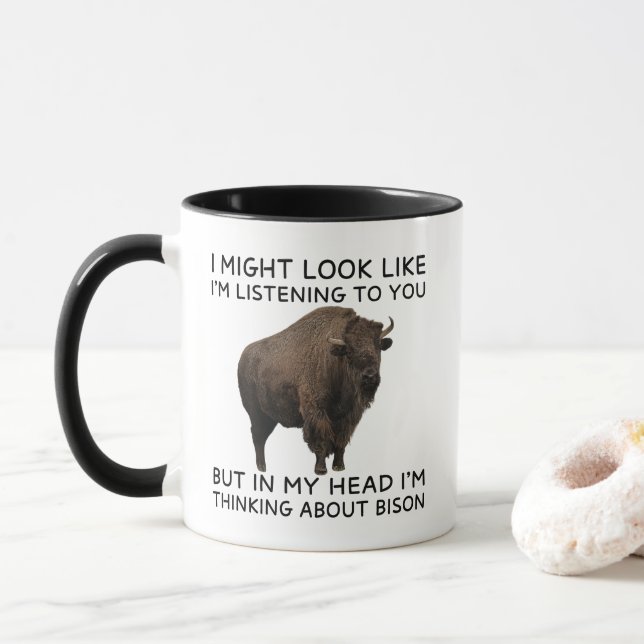 Caneca Na Minha Cabeça Estou Pensando em Bisonte Engraçad (Com Donut)