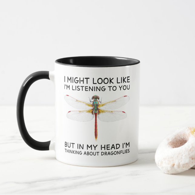 Caneca Na Minha Cabeça Estou Pensando em Libélulas Engraç (Com Donut)