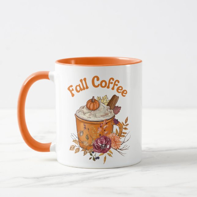 Caneca na moda caligrafia outono café laranja (Esquerda)